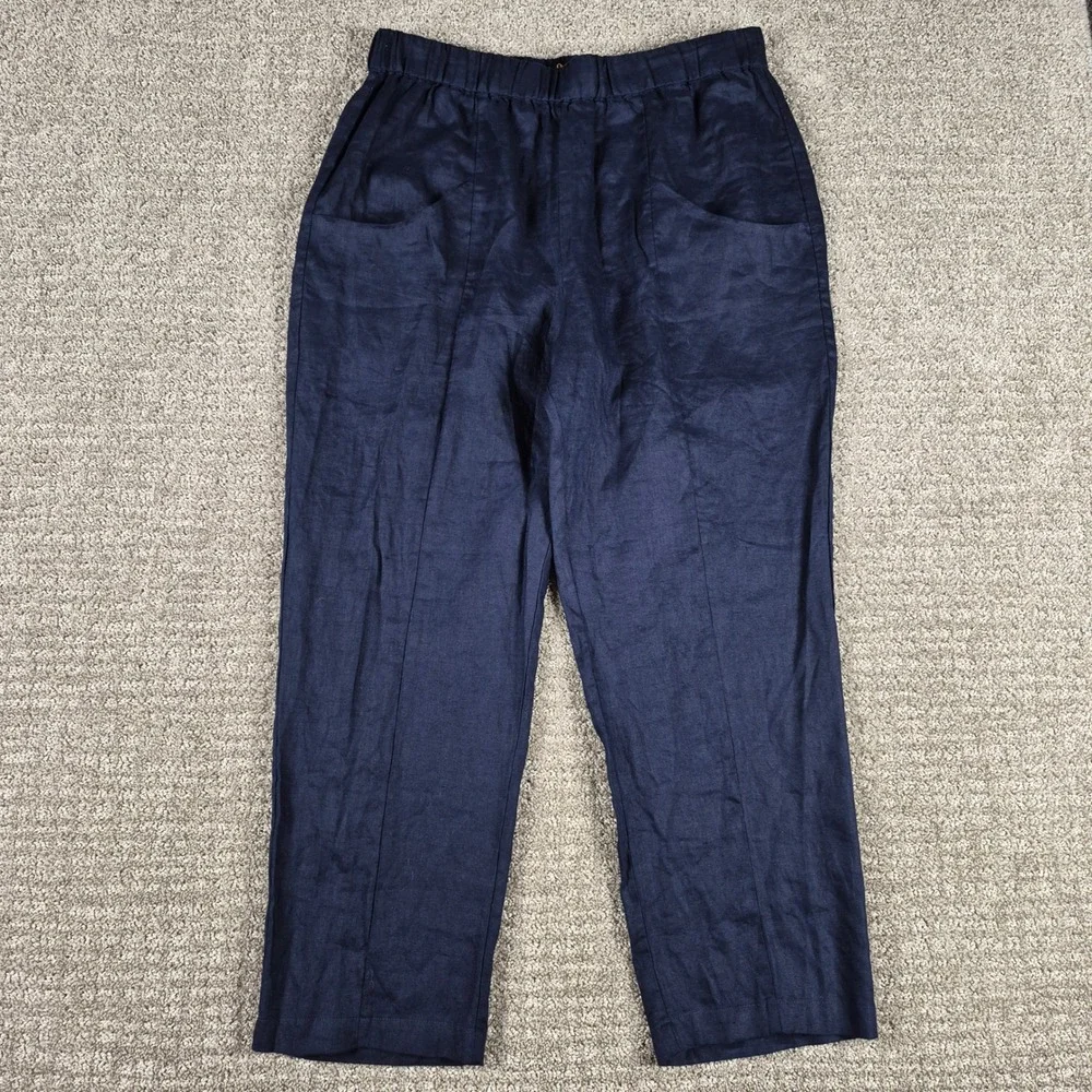Quince Pants Womens L Blue European Linen Tapered Ankle Deep Navy